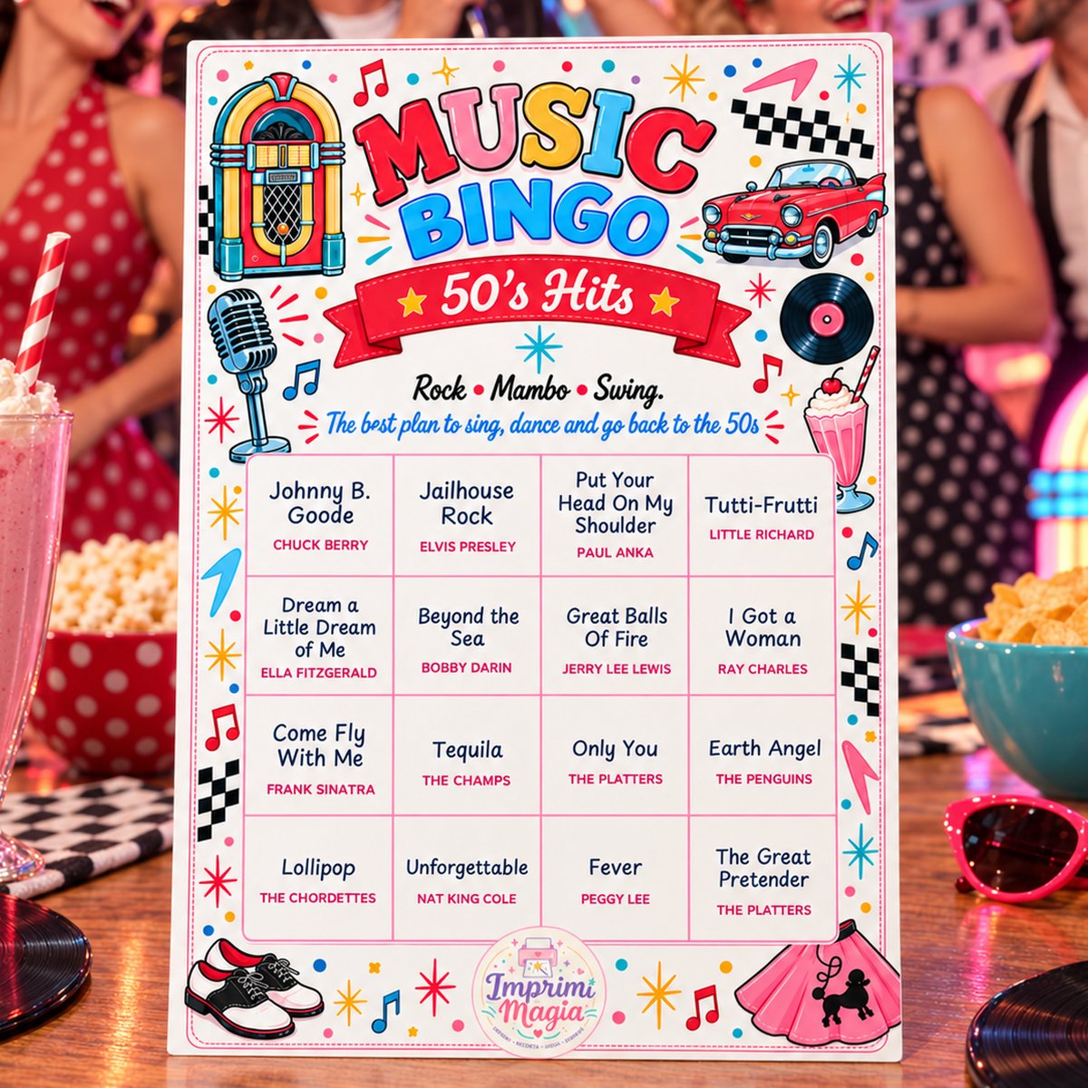 Bingo card from 50's Hits · 30 cards
