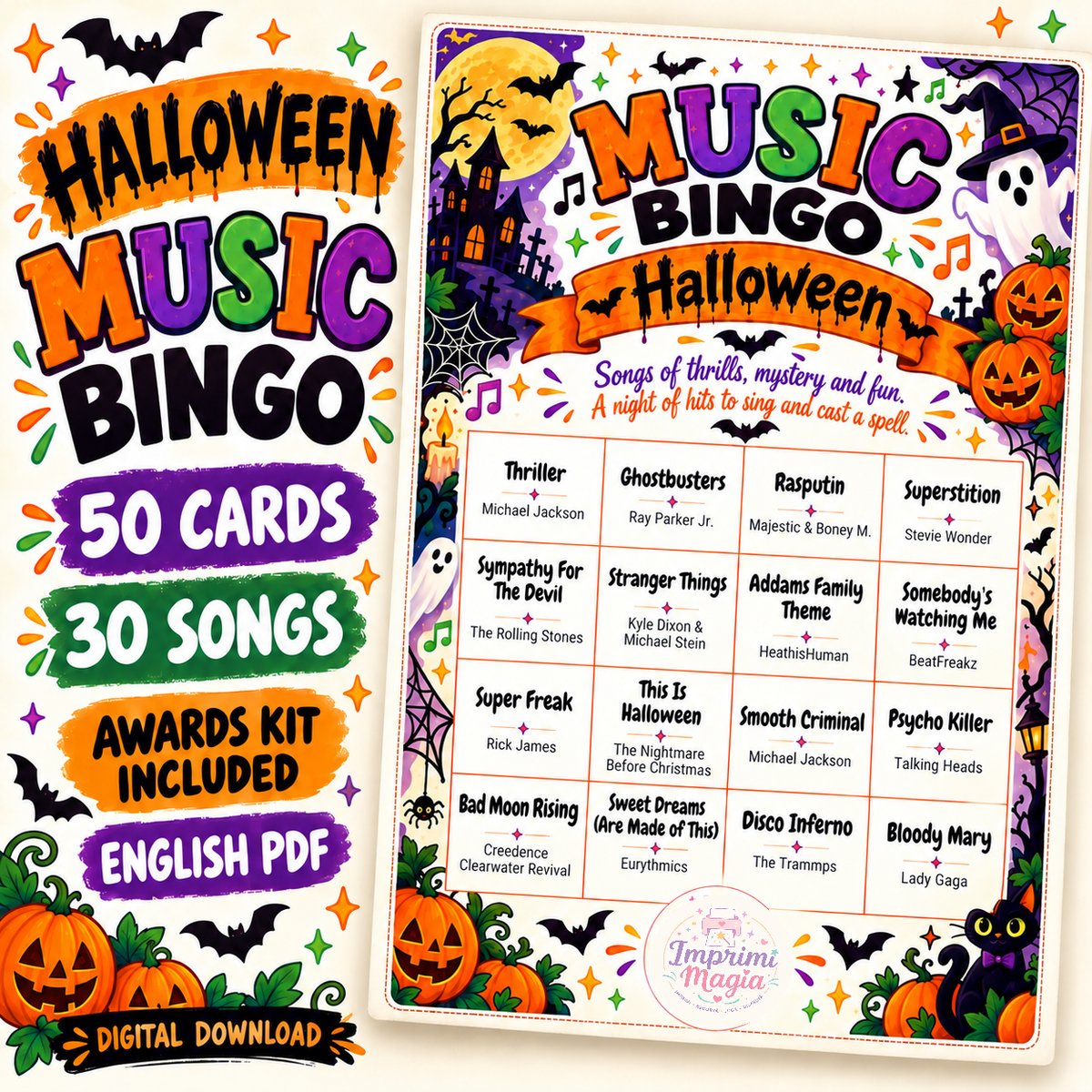 Bingo card from Halloween Music Bingo · 50 cards