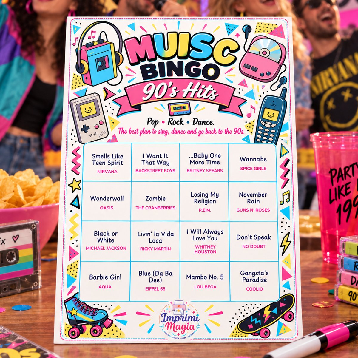 Bingo card from 90's Hits · 30 cards
