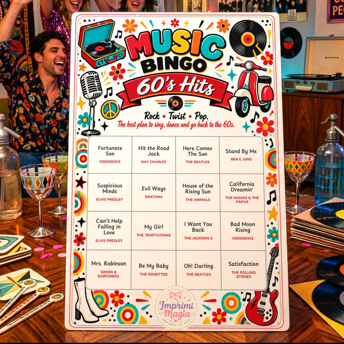 Bingo card from 60's Hits · 30 cards