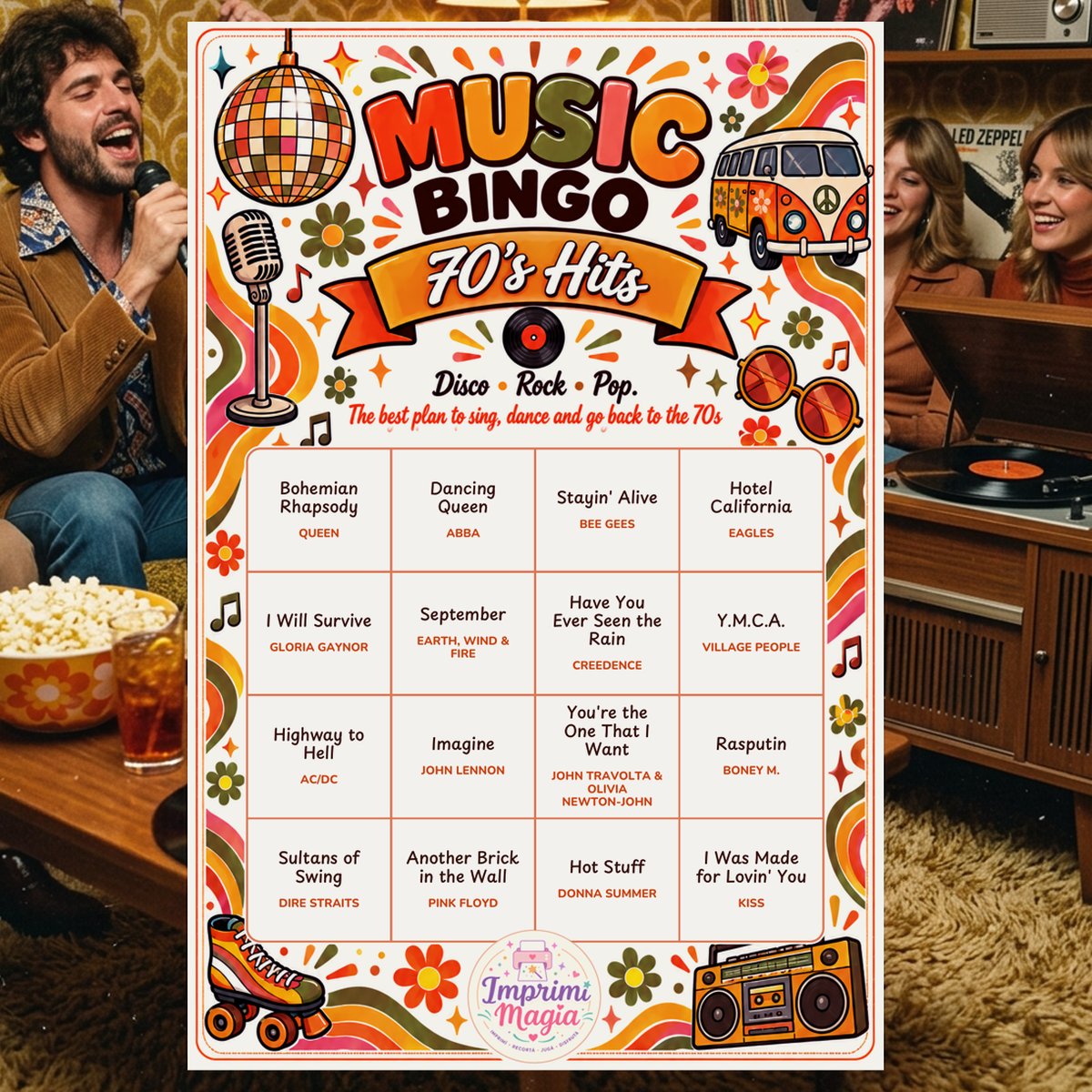 Bingo card from 70's Hits · 30 cards